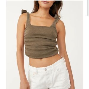NEW Free People Women's Boulevard Washed Rib Crop Top in Oregano - size S